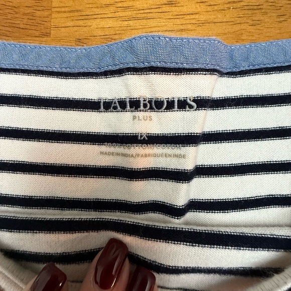 Talbots Navy and White Embroidered Floral Striped Top 1X - Picture 4 of 5